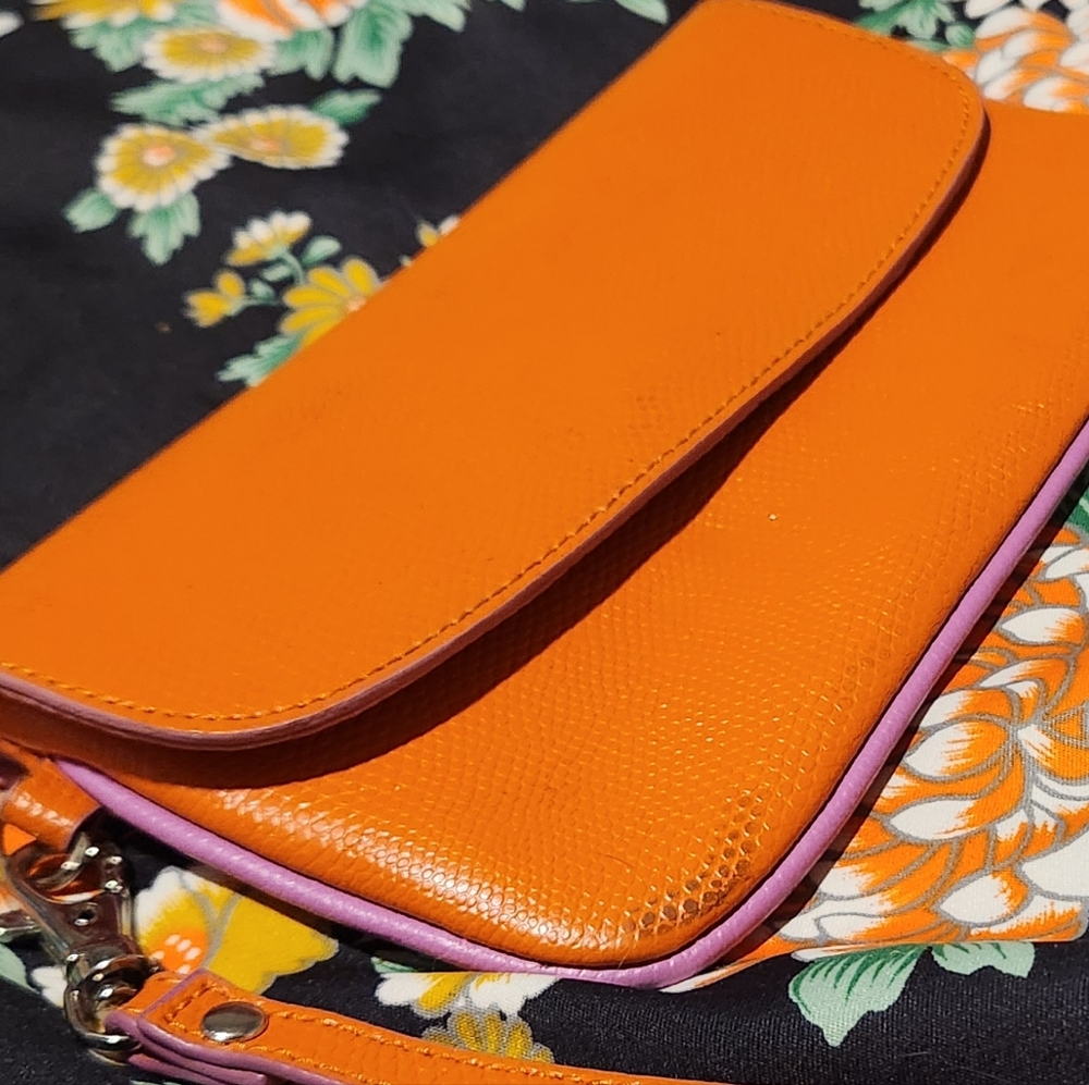 Orange and Pink Women's Leather Clutch
